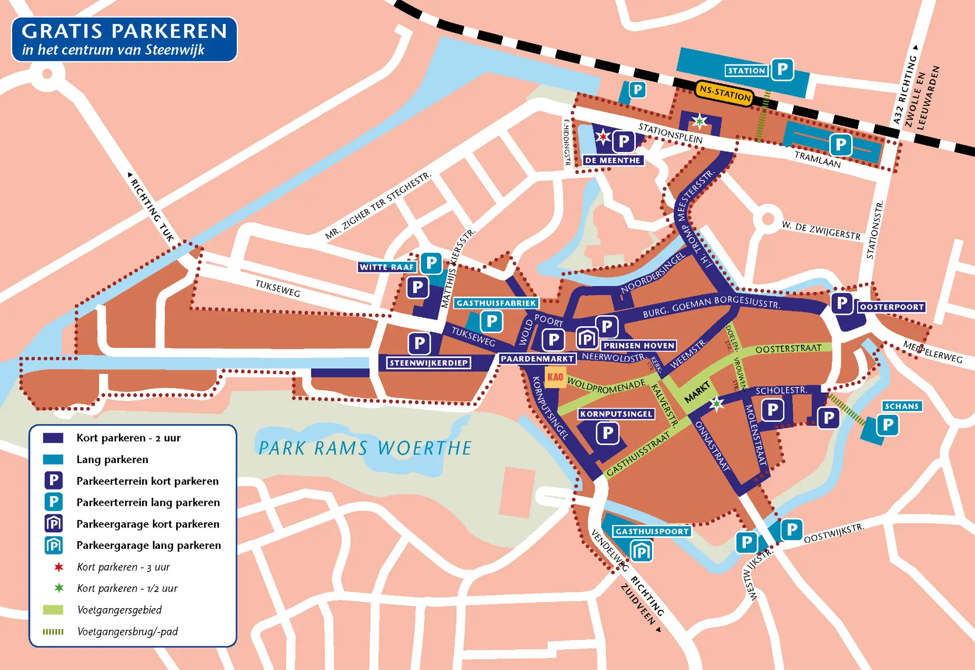 Overzichtskaart parkeerplaatsen centrum Steenwijk